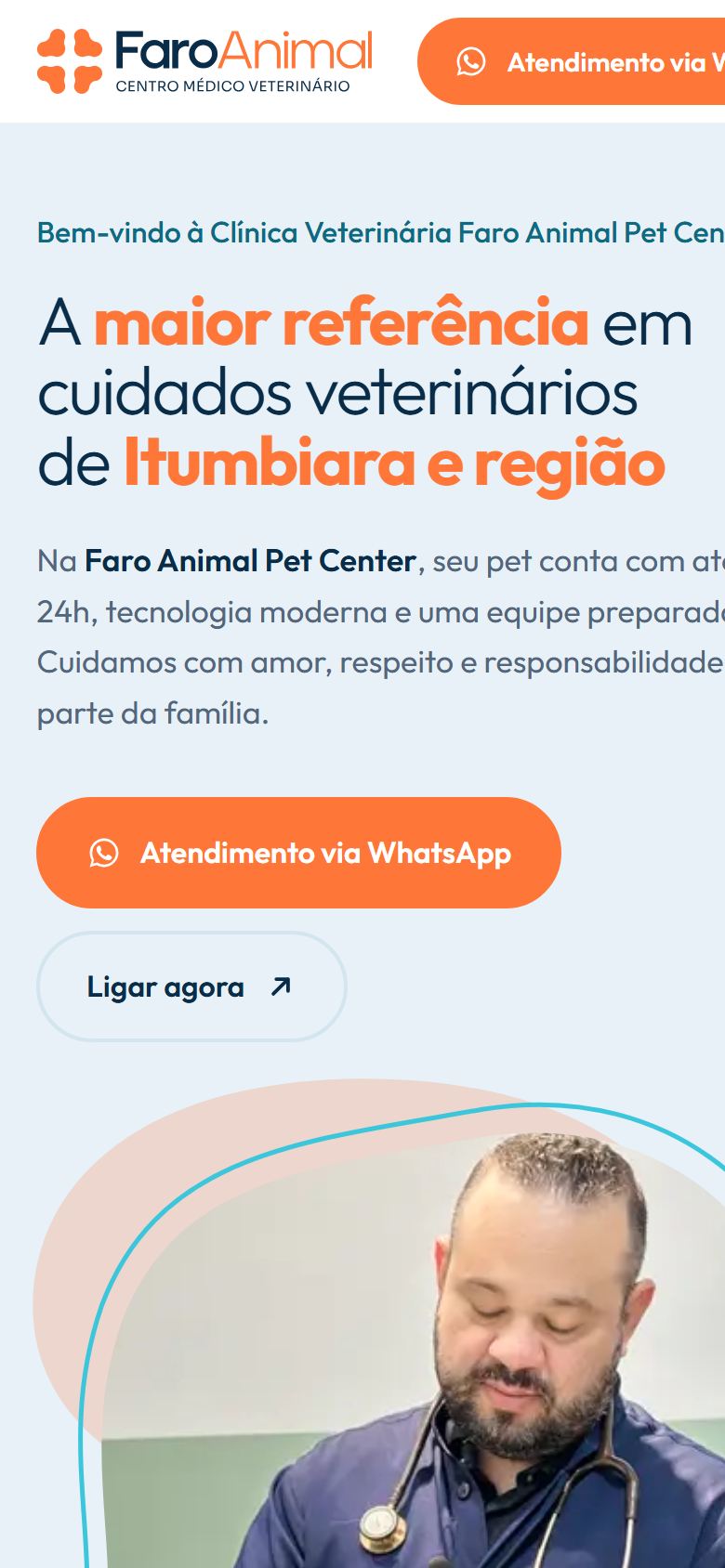 Página da Faro Animal no celular