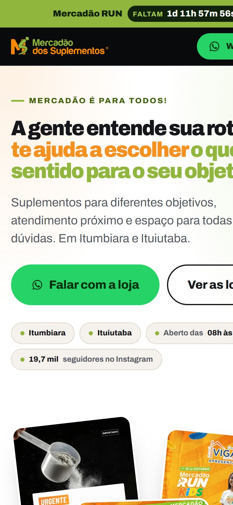 Página do Mercadão dos Suplementos aberta no celular