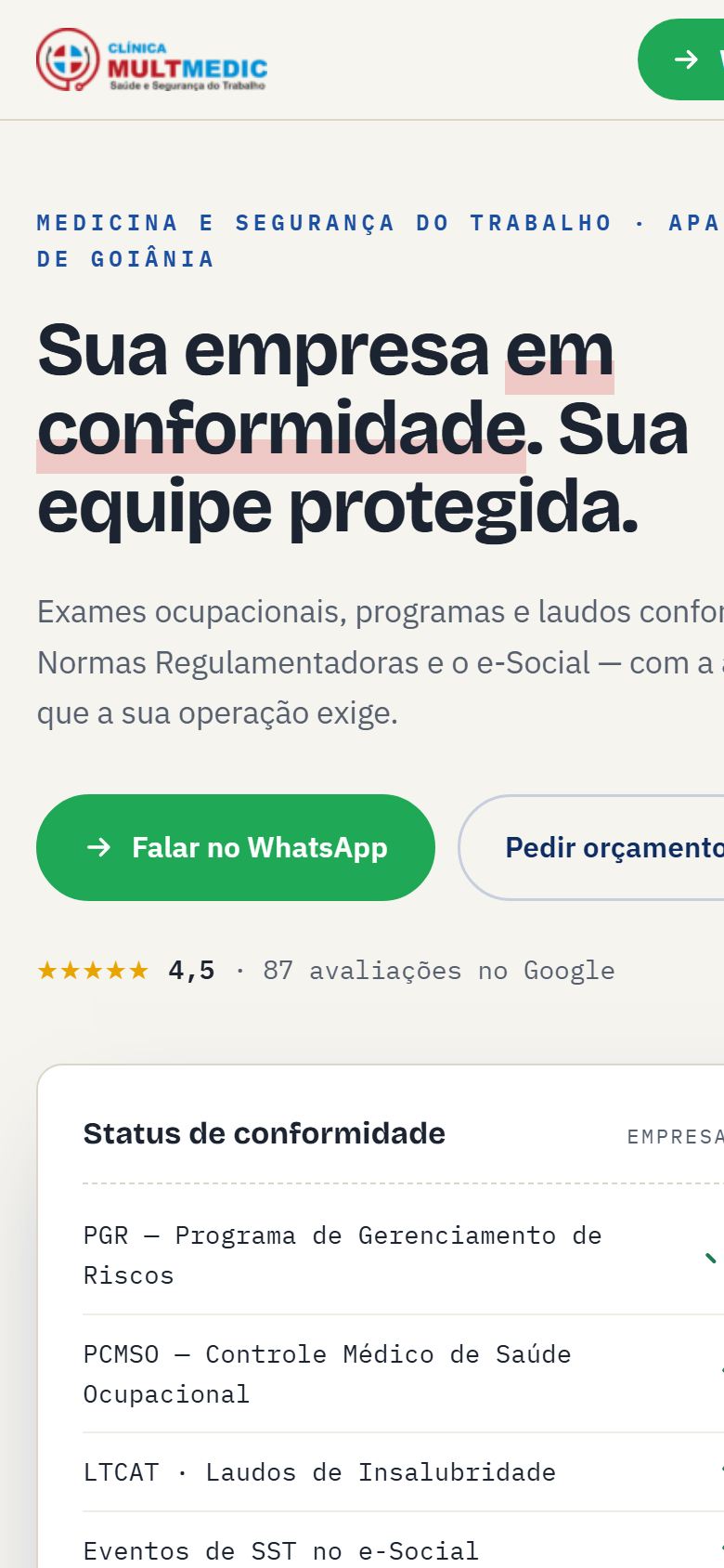 Página da Clínica Multmedic no celular
