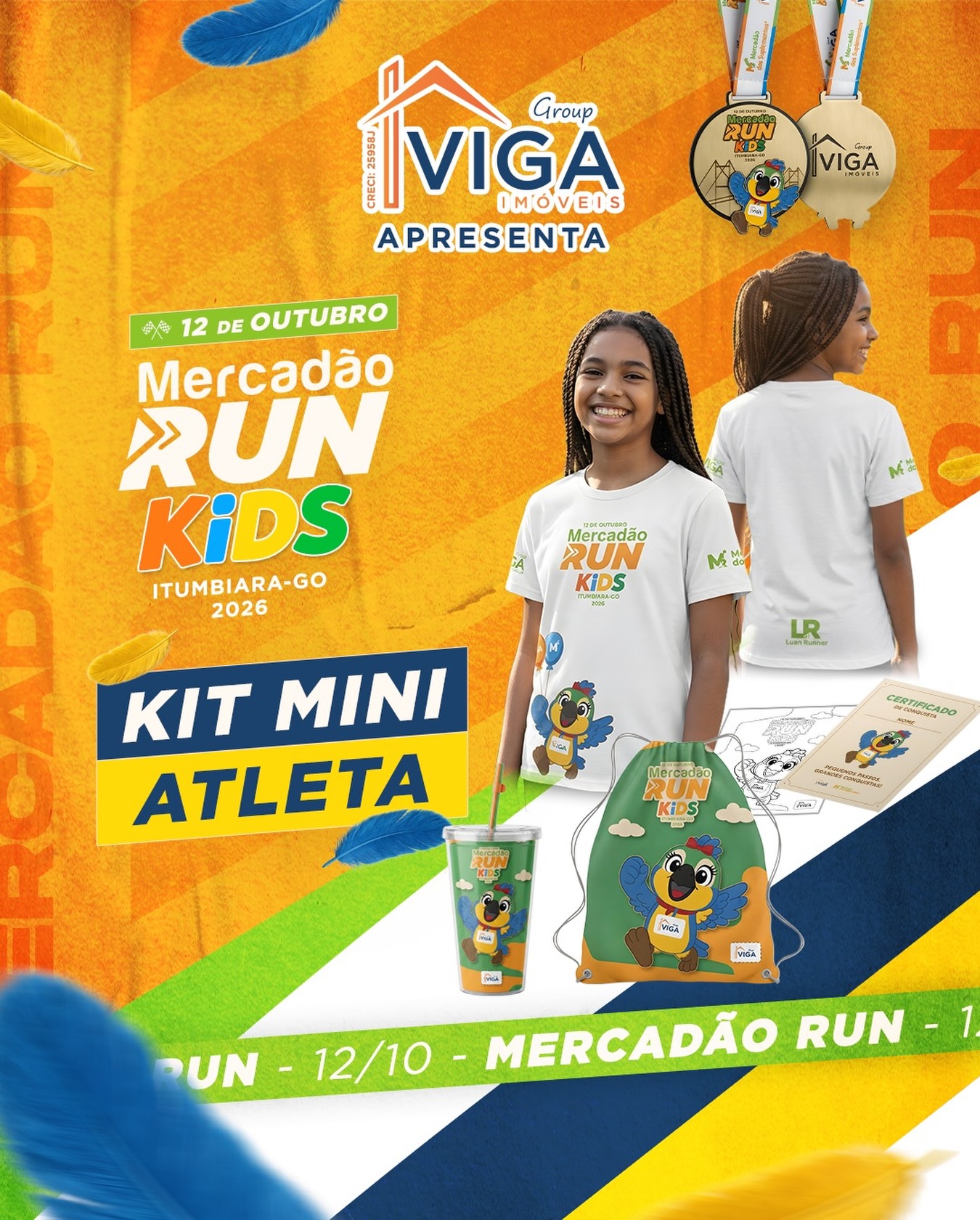 Cartaz da Mercadão Run Kids Itumbiara-GO 2026, com o Kit Mini Atleta