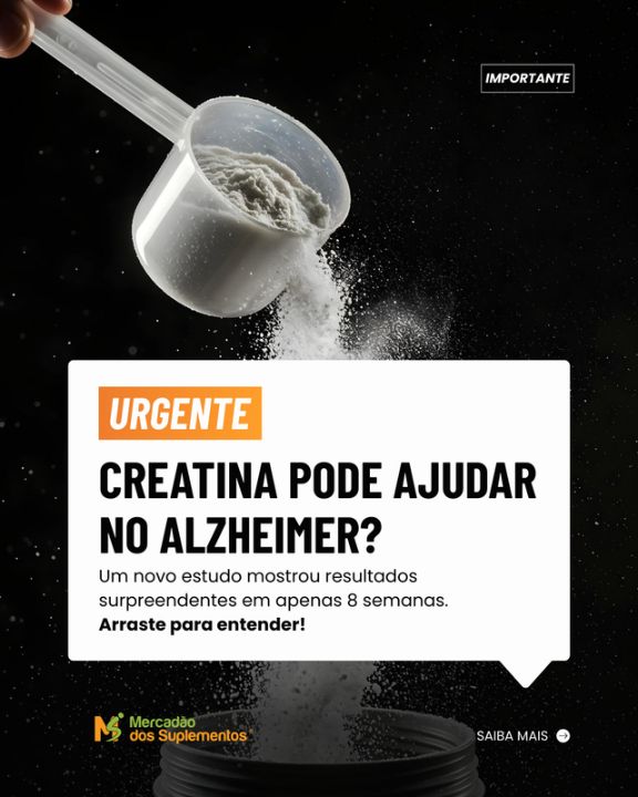 Post da loja com uma dose de creatina e o título: Creatina pode ajudar no Alzheimer?